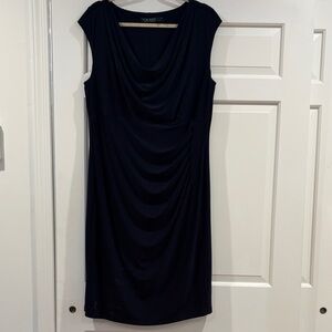 Lauren Ralph Lauren 16w Elegant Navy Draped Dress